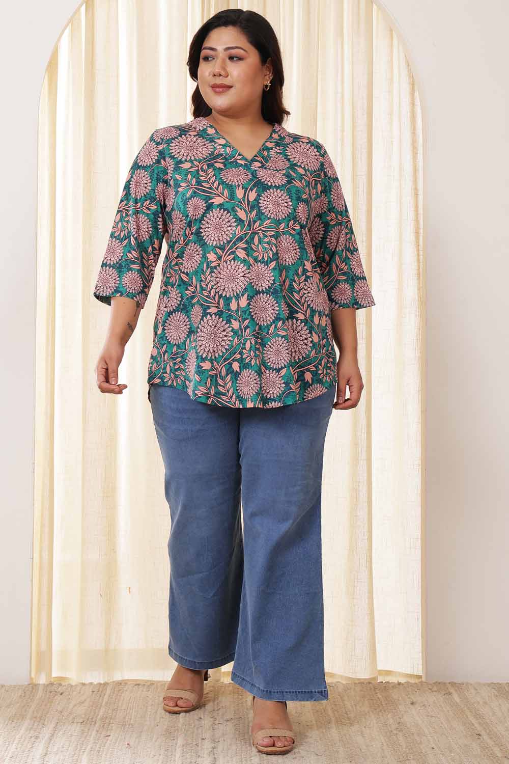 Plus Size Plus Size Green Floral Top