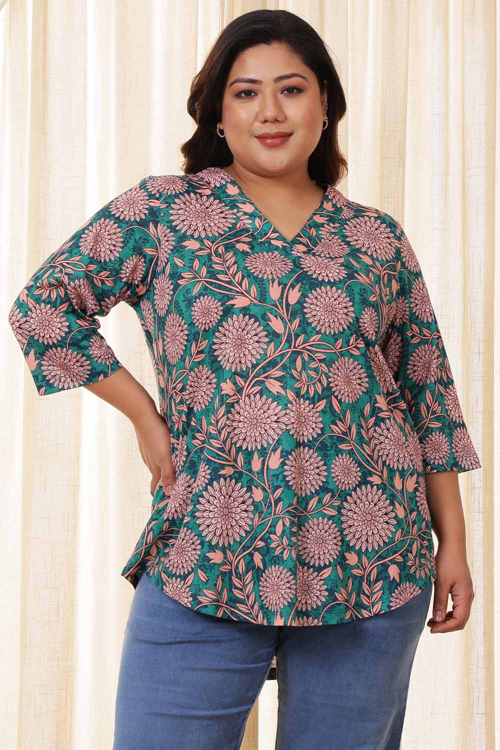 Plus Size Green Floral Top