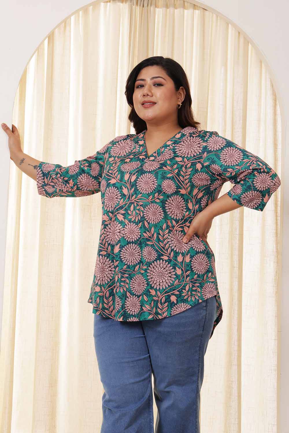 Plus Size Green Floral Top for Women