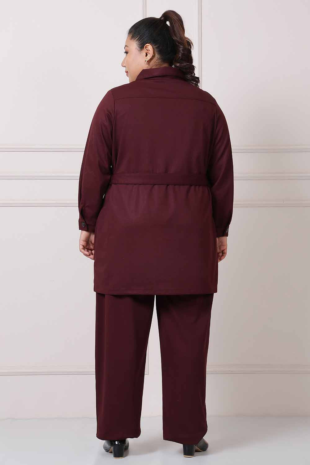 Plus Size Wine Shacket Coord Set