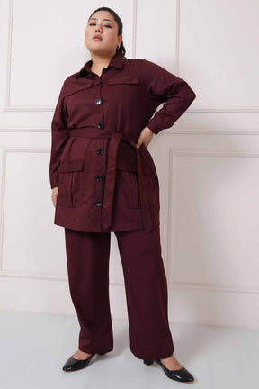 Plus Size Wine Shacket Coord Set