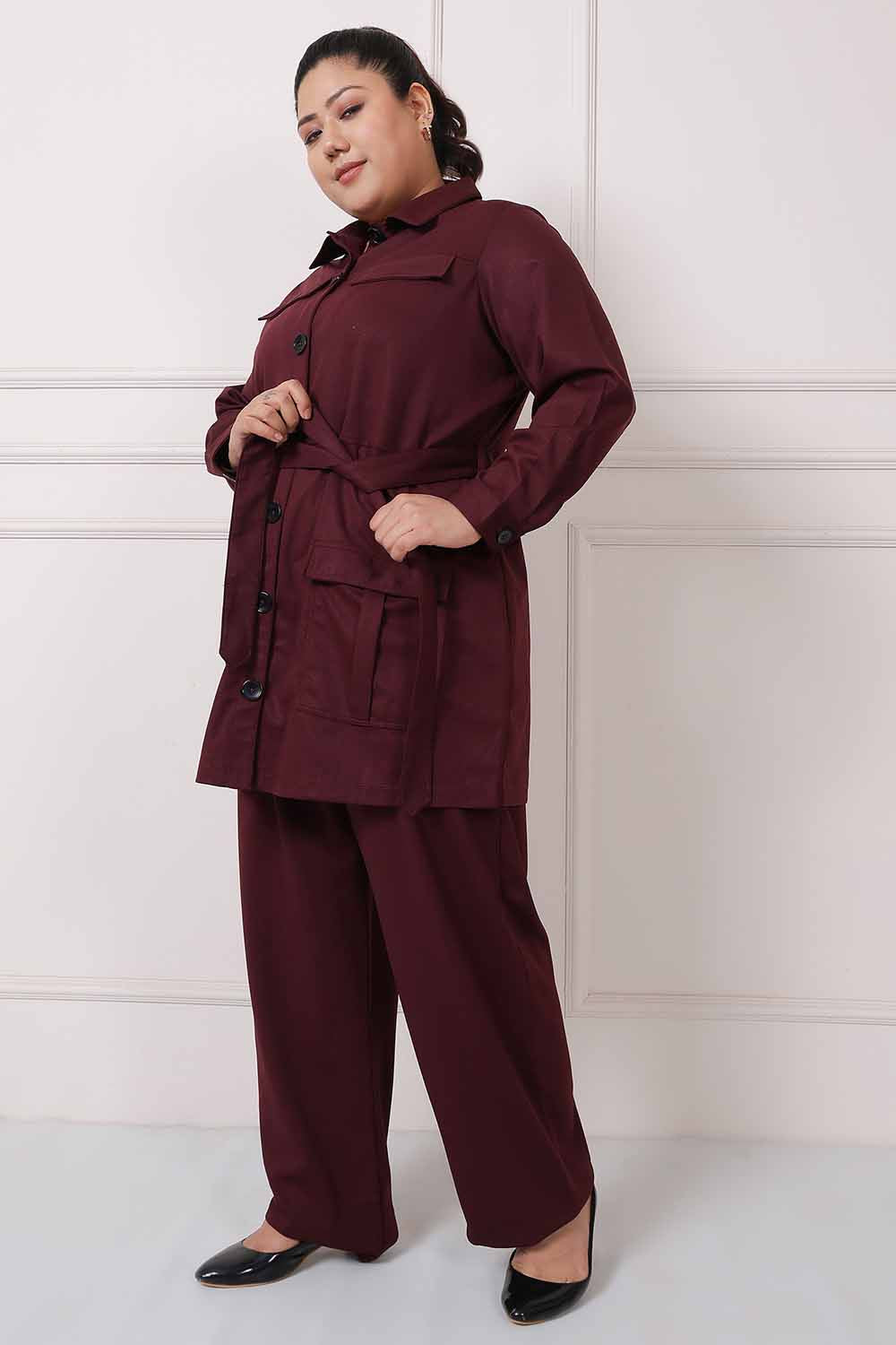 Plus Size Plus Size Wine Shacket Coord Set