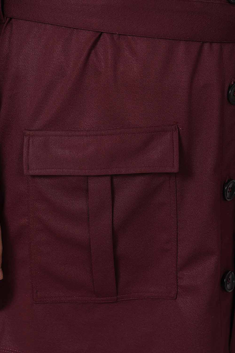 Comfortable Plus Size Wine Shacket Coord Set