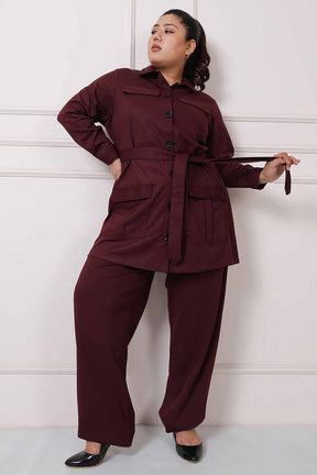 Plus Size Wine Shacket Coord Set