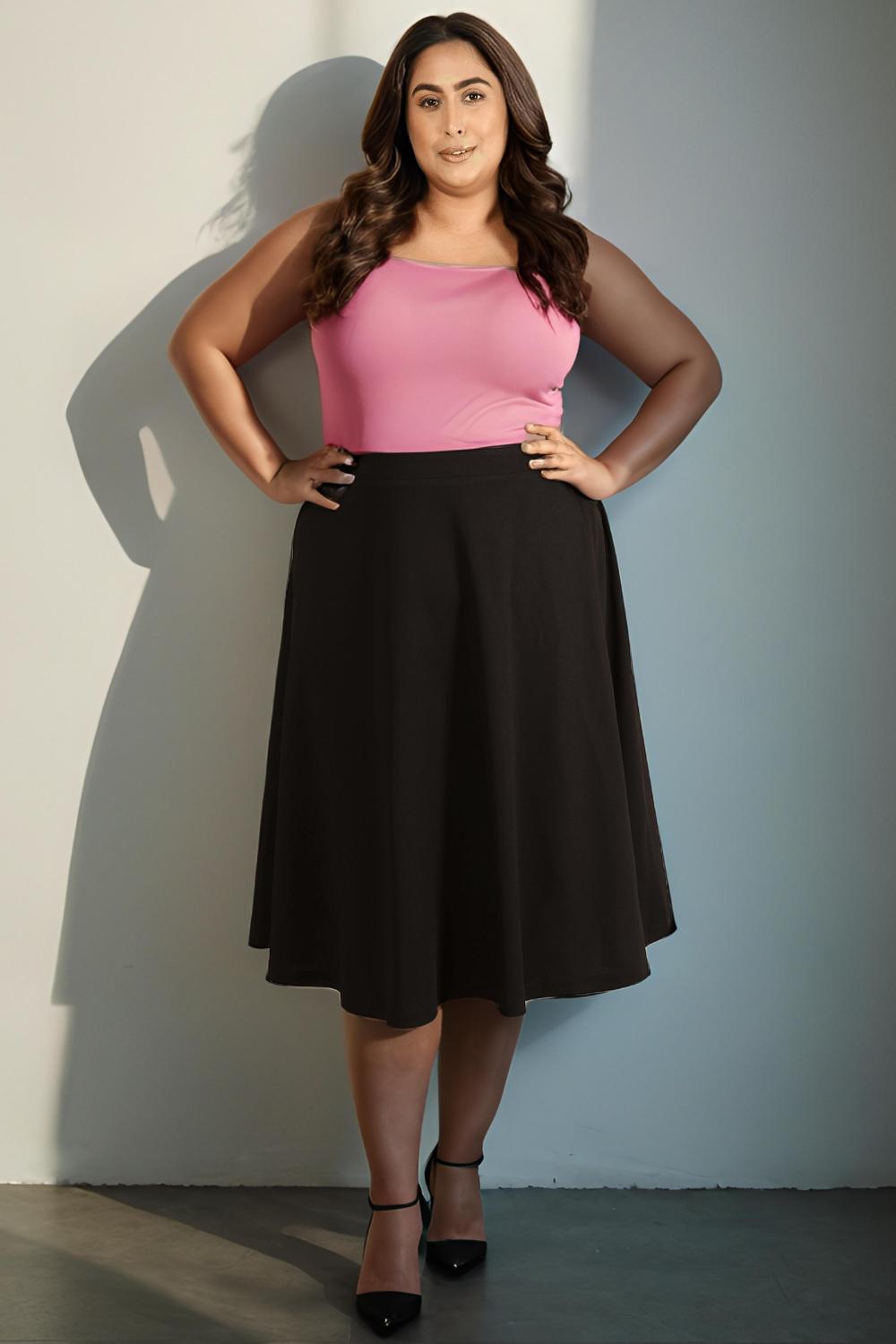 Plus Size Black Midi Skirt