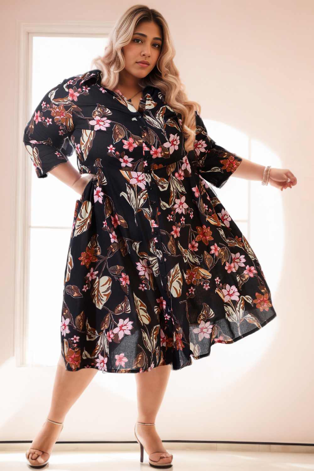 Plus Size Women Casual Shirt Dress Summer Long Sleeve Solid Draped Maxi  Dresses Lady Office Chic Slim Fit Flare Shein Dress New 