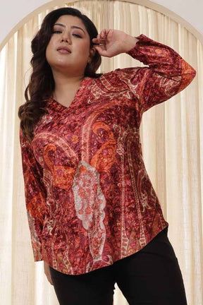 Plus Size Orange Ethnic Velvet Top