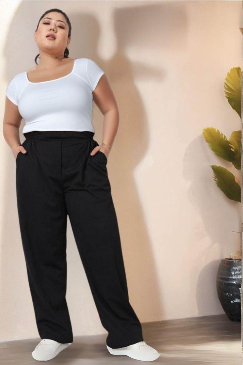 Plus Size Black Korean Inspiration Pants