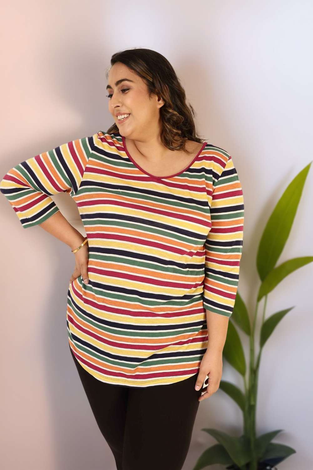 Plus Size Multi Color Stripes Cotton Tshirt