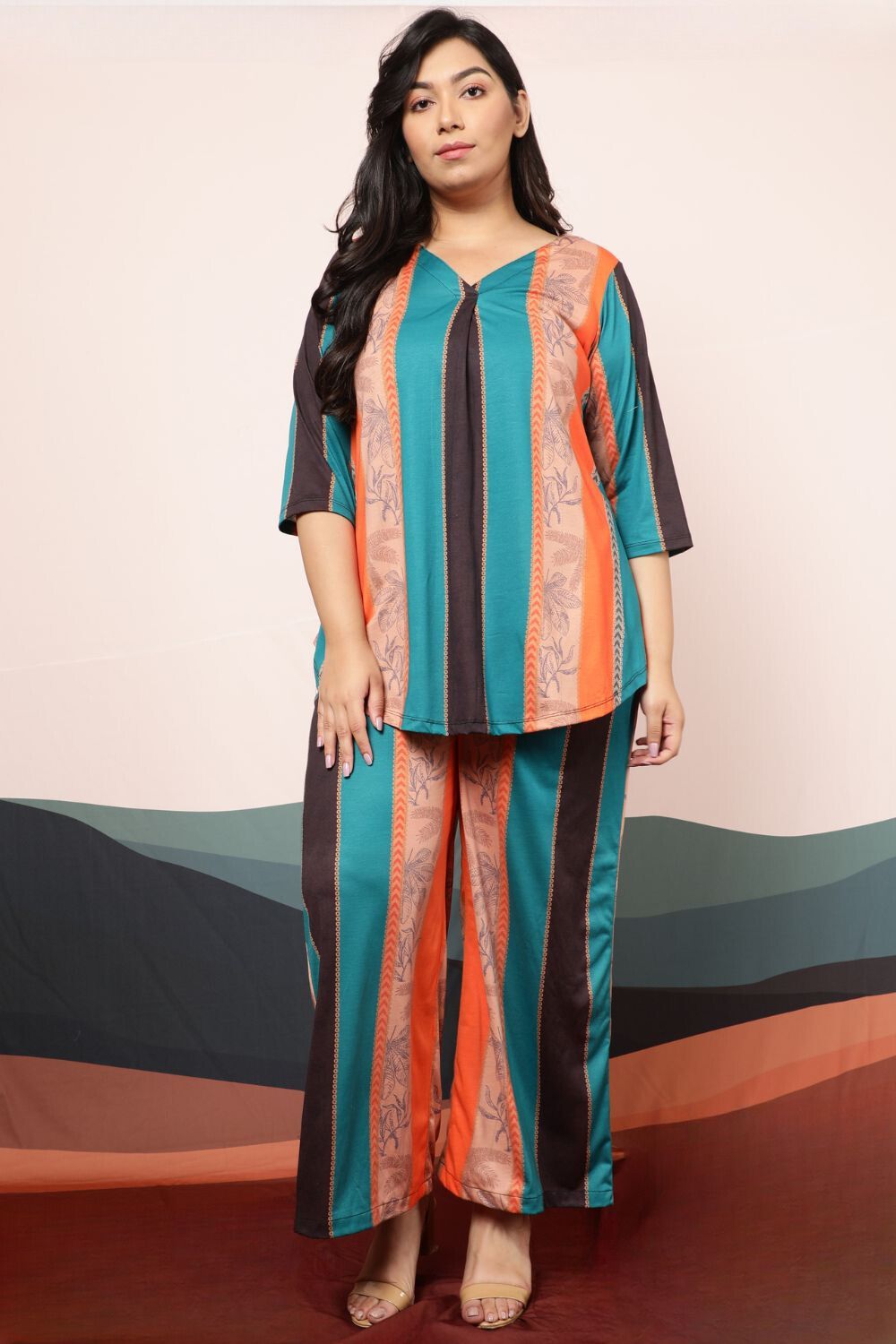 Plus Size Ethnic Striped Coord Set