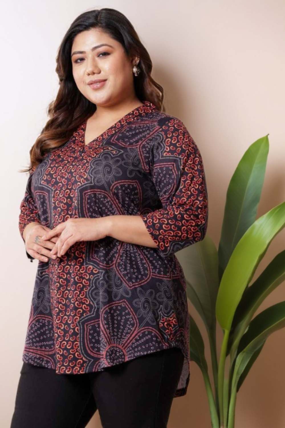 Plus Size Maroon Floral Top