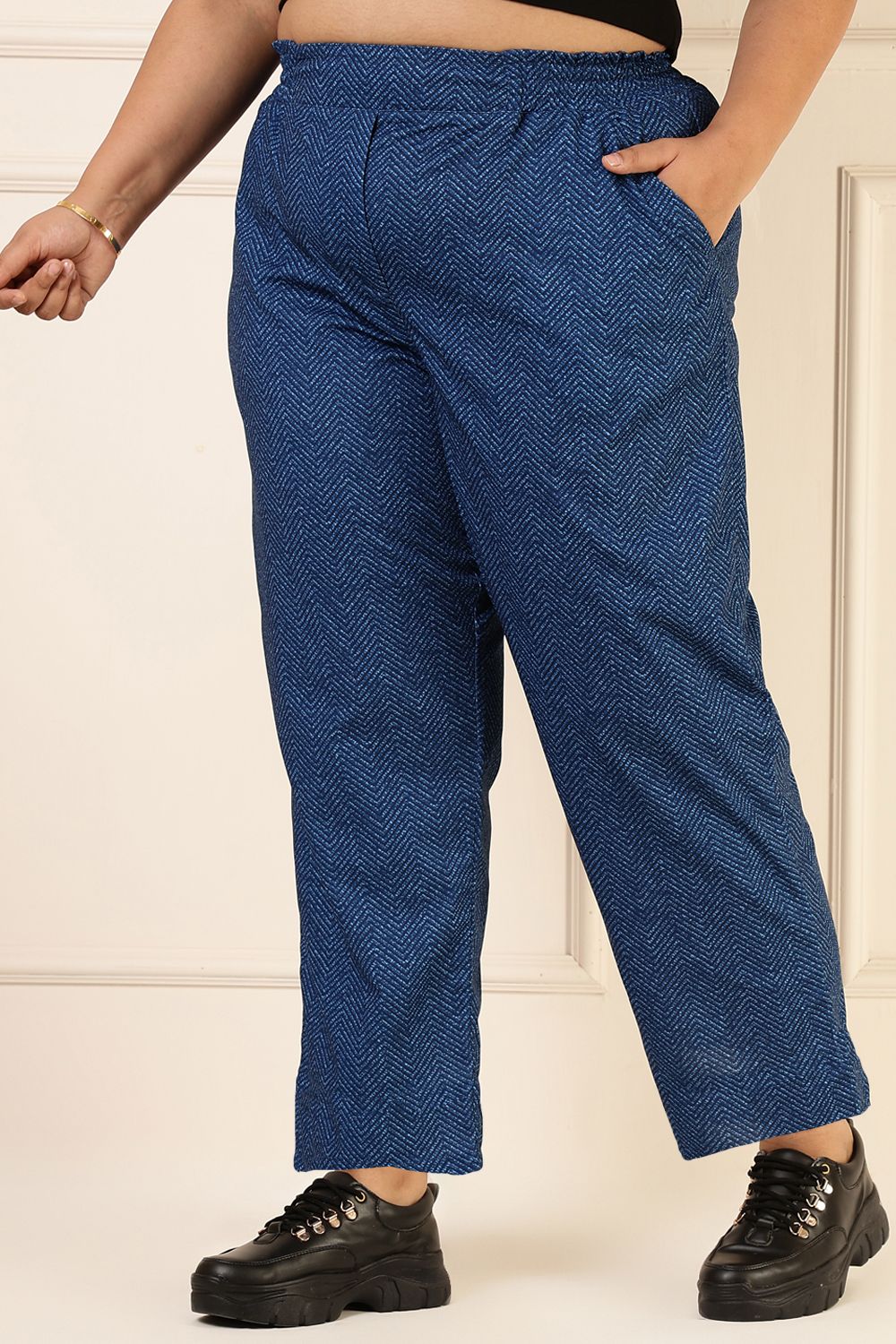 Plus Size Plus Size Dark Blue Textured Pants