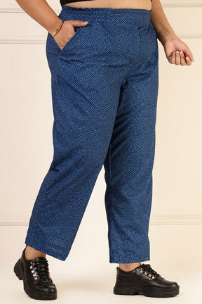 Plus Size Dark Blue Textured Pants