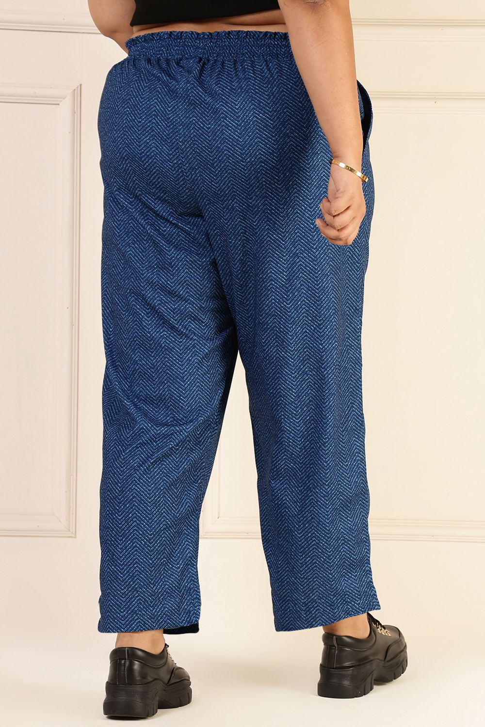 Plus Size Dark Blue Textured Pants for Women