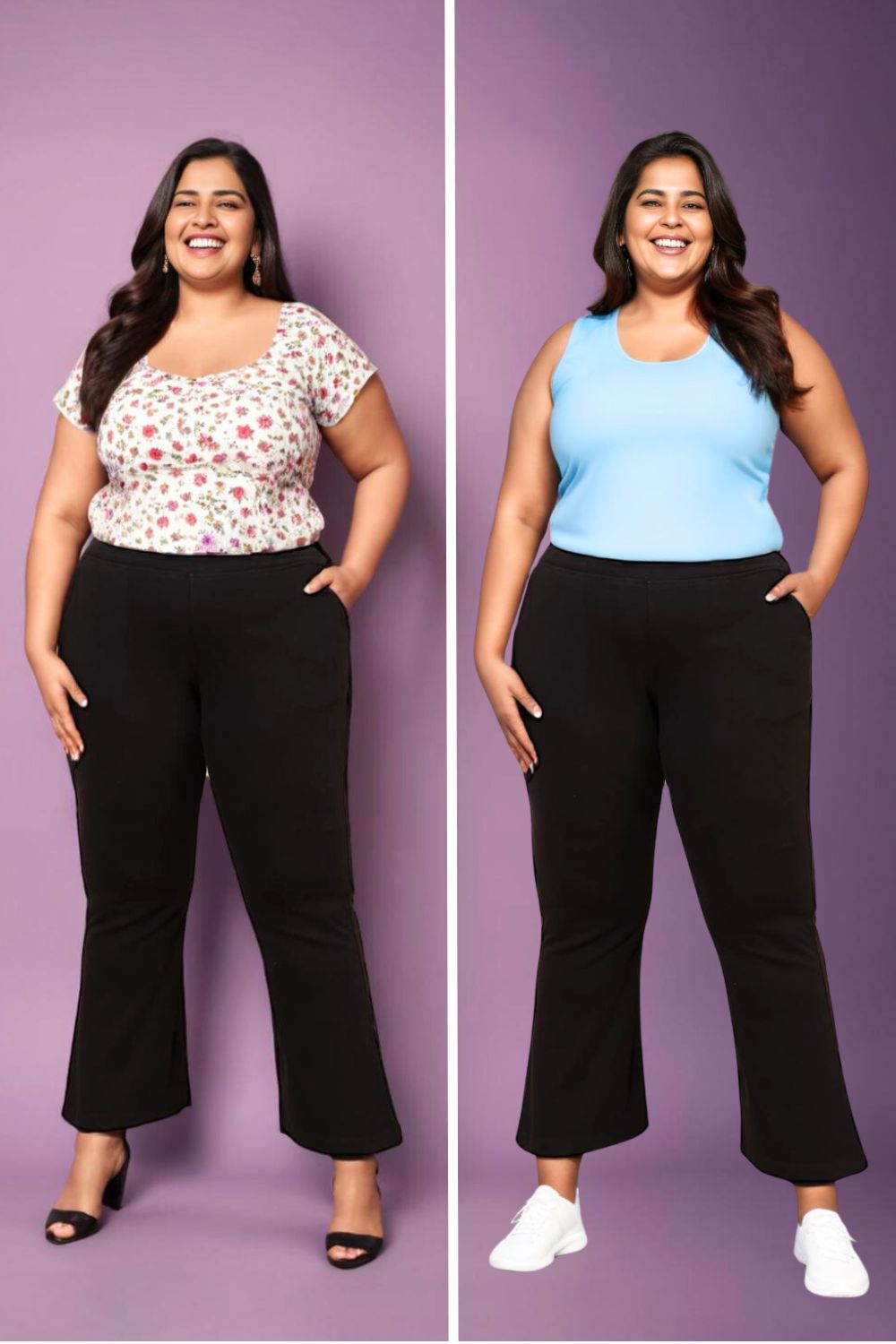 Plus Size High Waisted Black Cotton Flare Pants