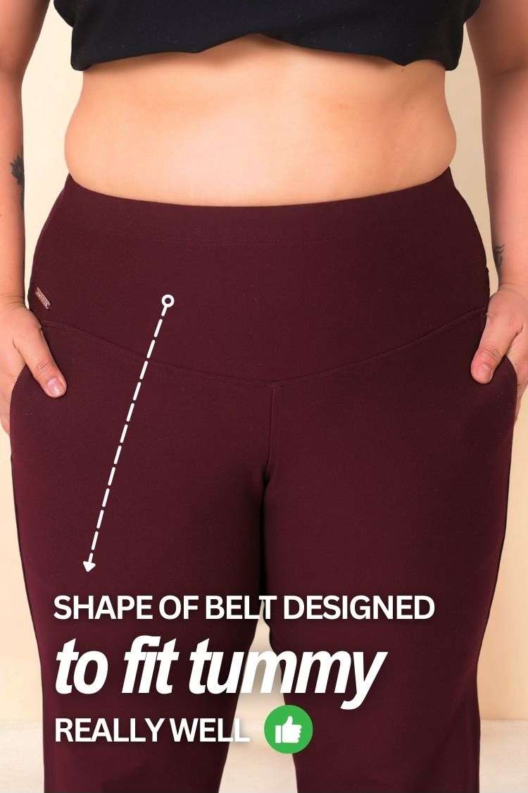 Plus Size Wine Red Tummy Shaper Flare Pants