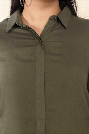 Olive Round Hemline Shirt