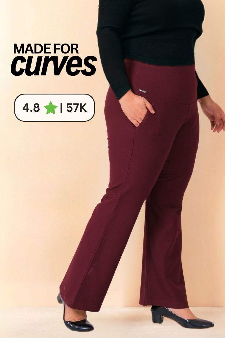 Plus Size Wine Red Tummy Shaper Flare Pants