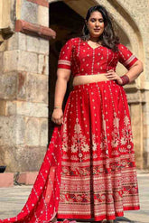 Plus Size Red Ethnic Print Lehenga