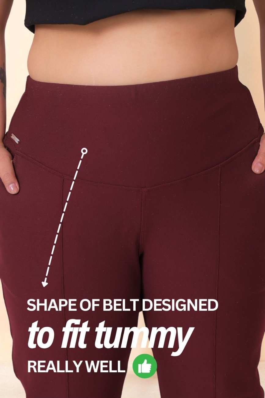 Plus Size Straight Pants - Wine