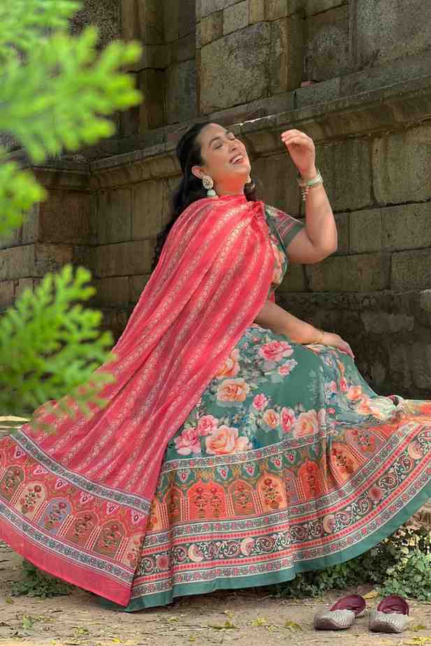 Plus Size Blue Pink Floral Lehenga