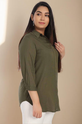 Olive Round Hemline Shirt