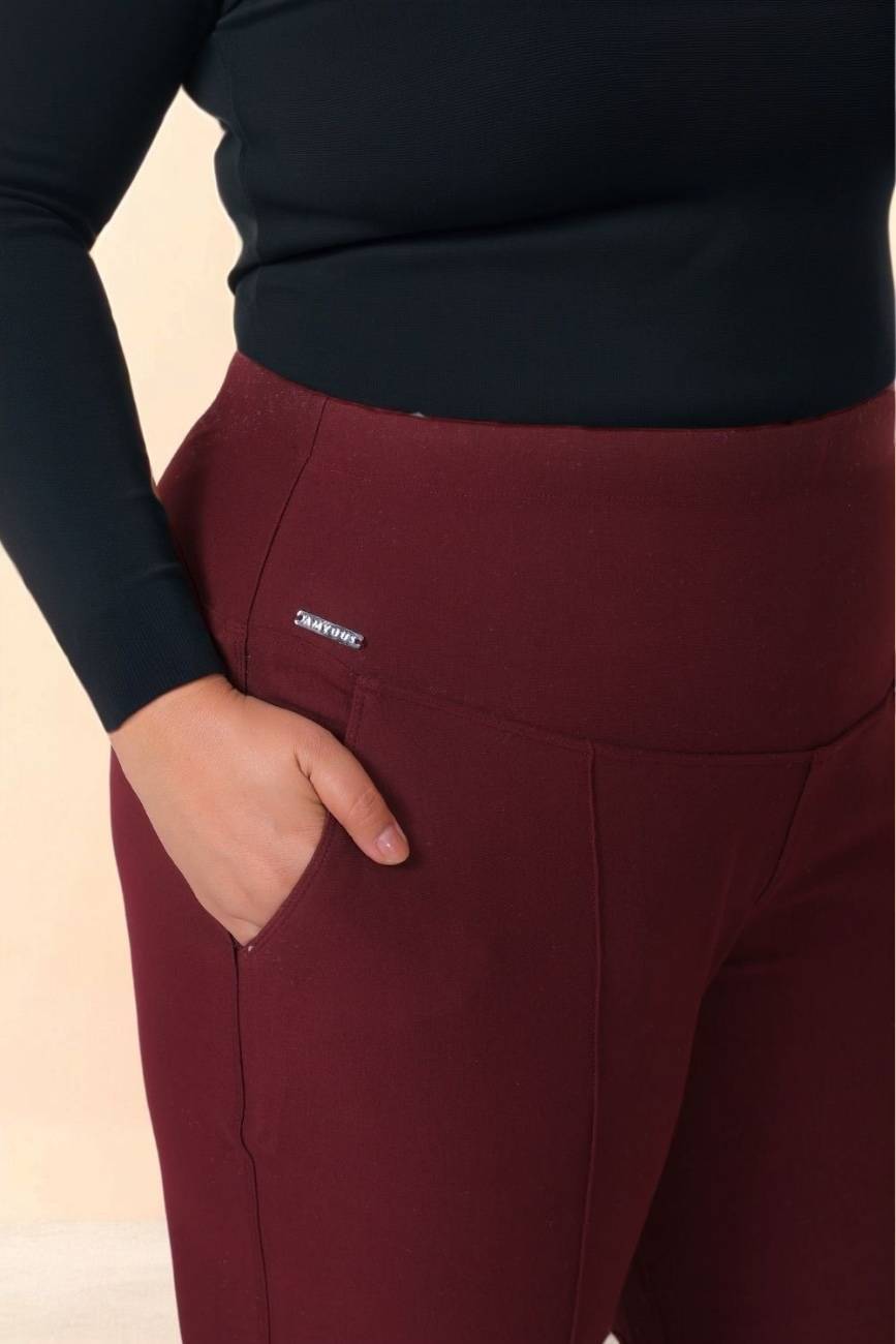 Plus Size Straight Pants - Wine