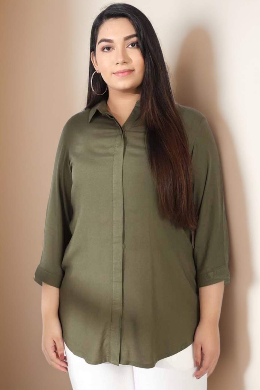 Olive Round Hemline Shirt