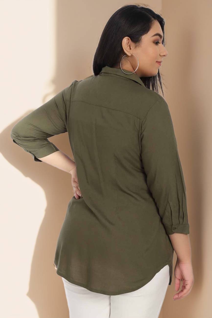 Comfortable Olive Round Hemline Shirt