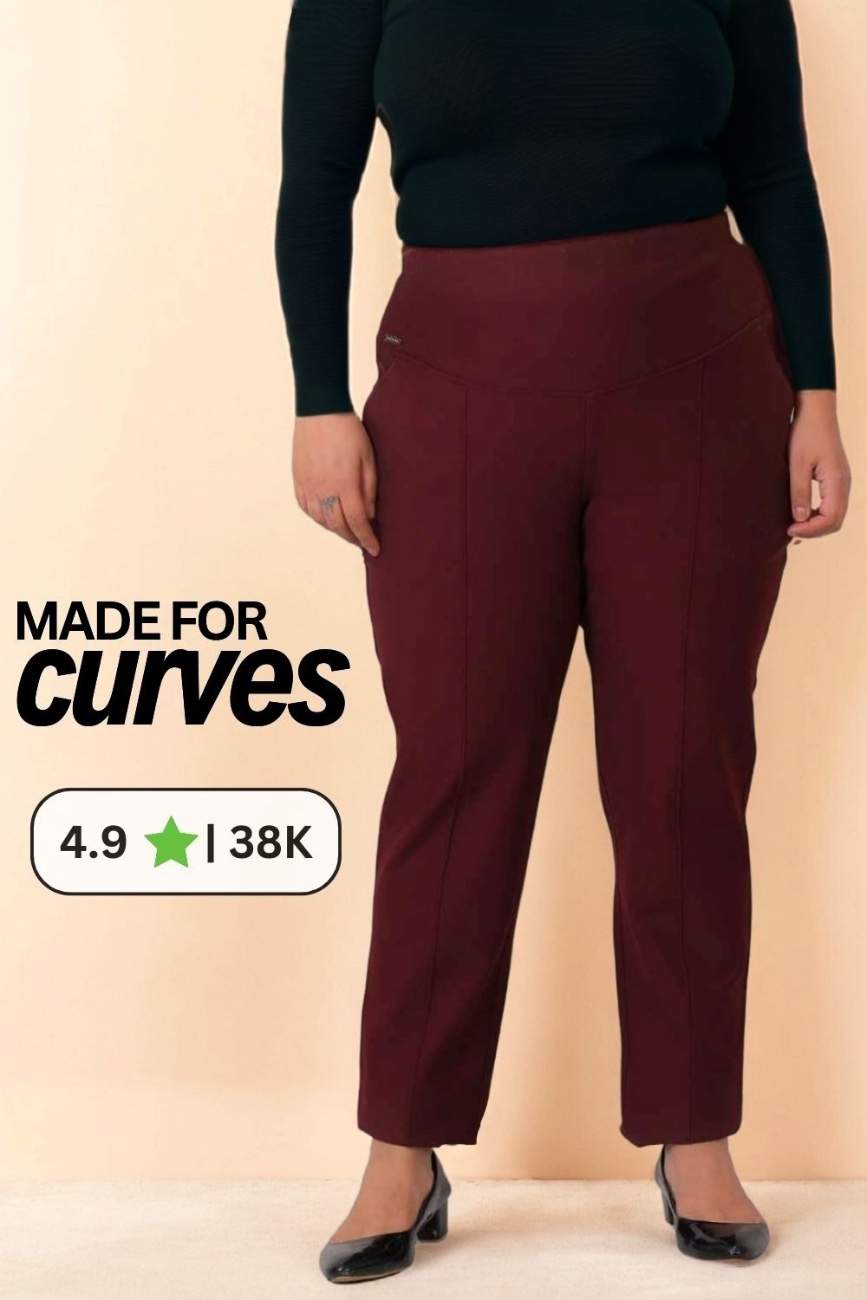 Plus Size Straight Pants - Wine