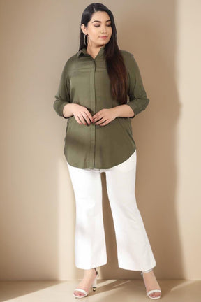 Olive Round Hemline Shirt