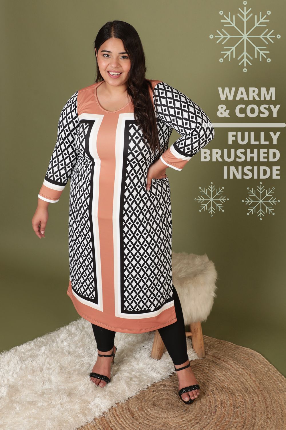 Tan Monochrome Art Woolen Winter Kurti