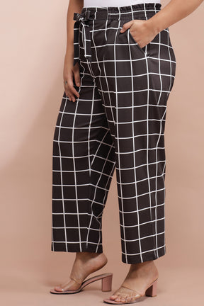 Women's Regular Fit Black Check Pant - Flax Fashion