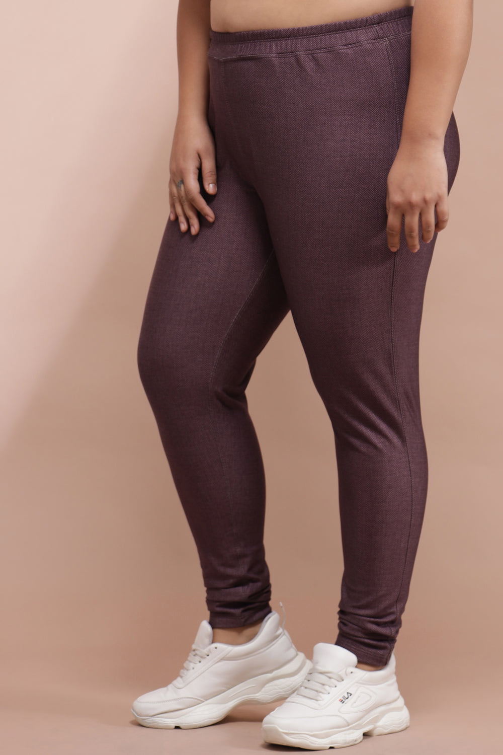 Plus Size Raisin Black Weave Warm Winter Fleece Leggings