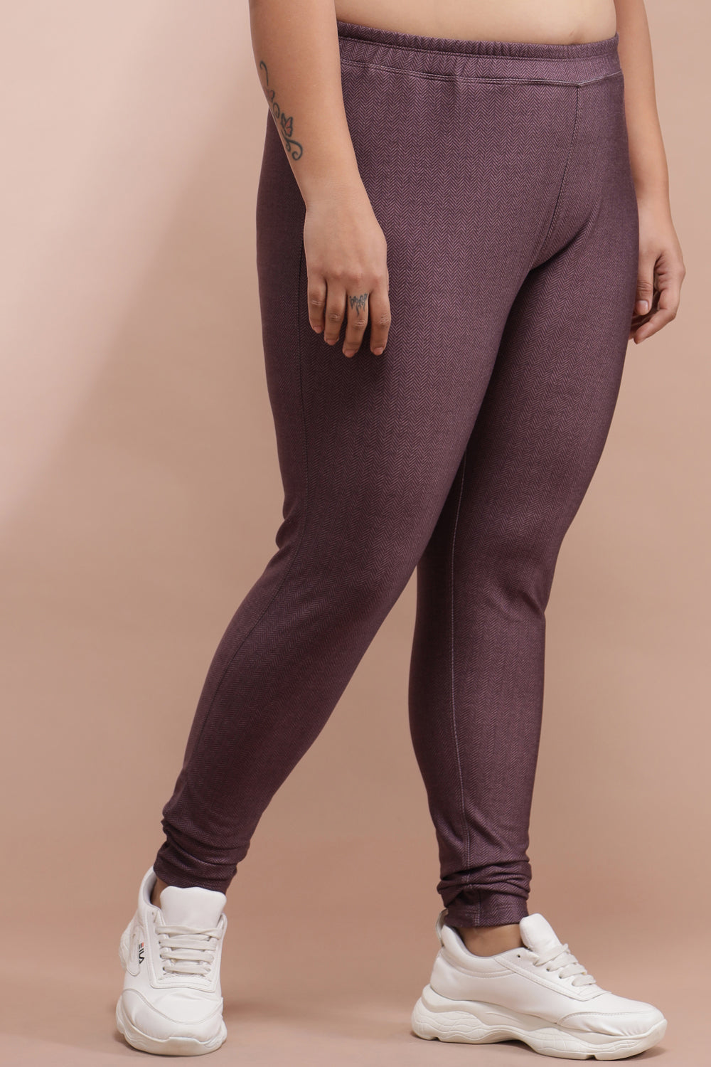 Raisin Black Weave Warm Winter Fleece Leggings for Women