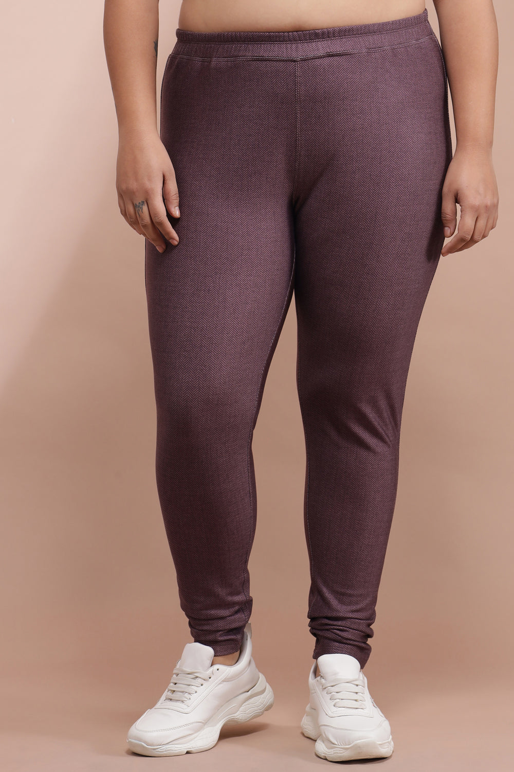 Comfortable Raisin Black Weave Warm Winter Fleece Leggings