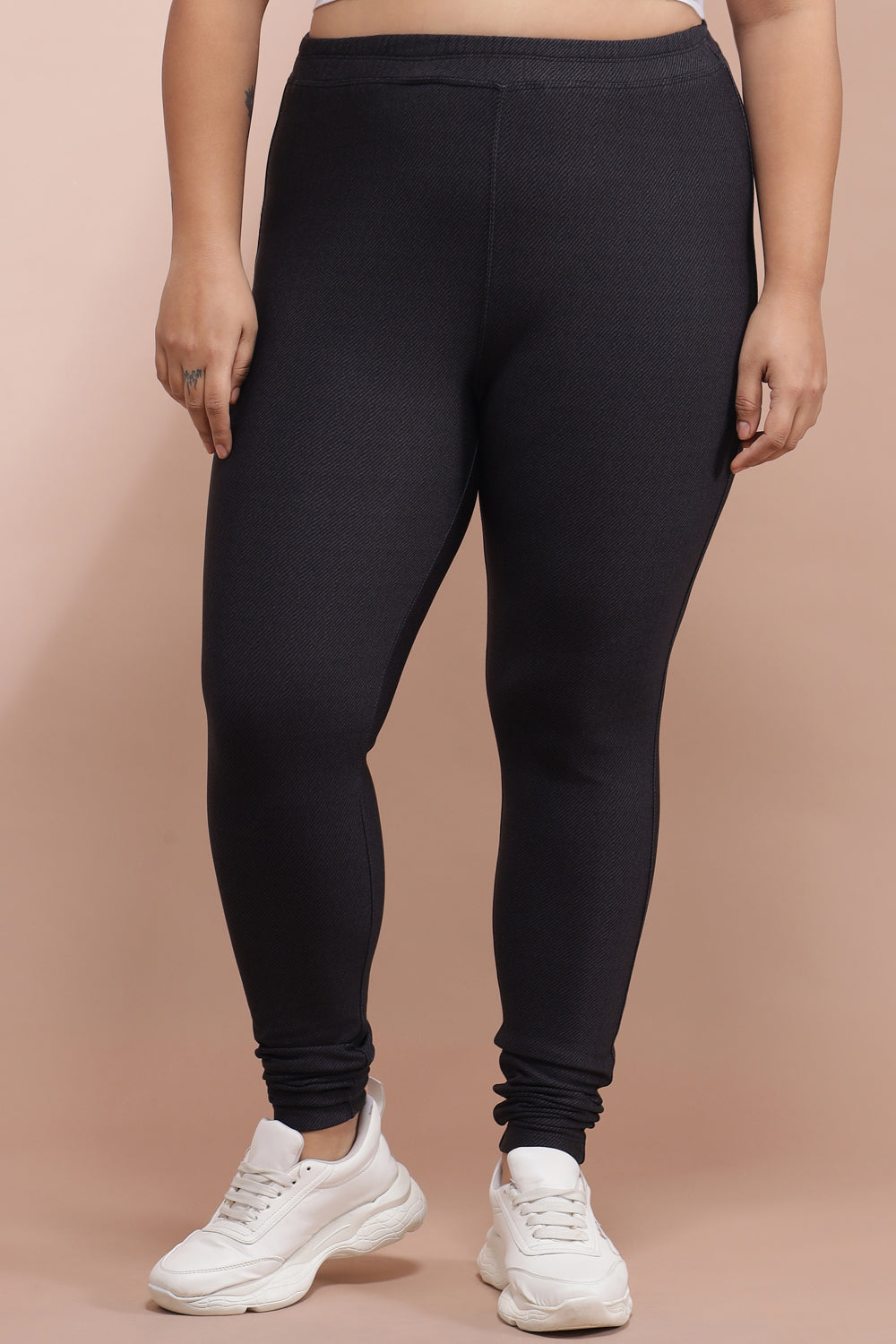 Plus Size Dark Denim Inspiration Warm Winter Fleece Leggings