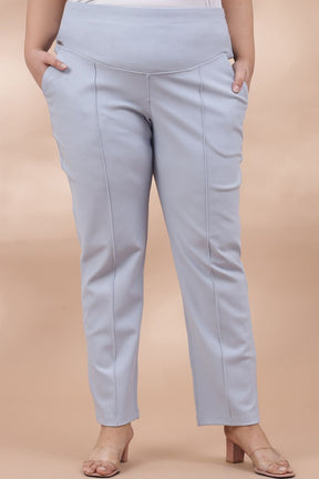Plus Size Ice Blue Crease Seam Tummy Tucker Pants Online in India