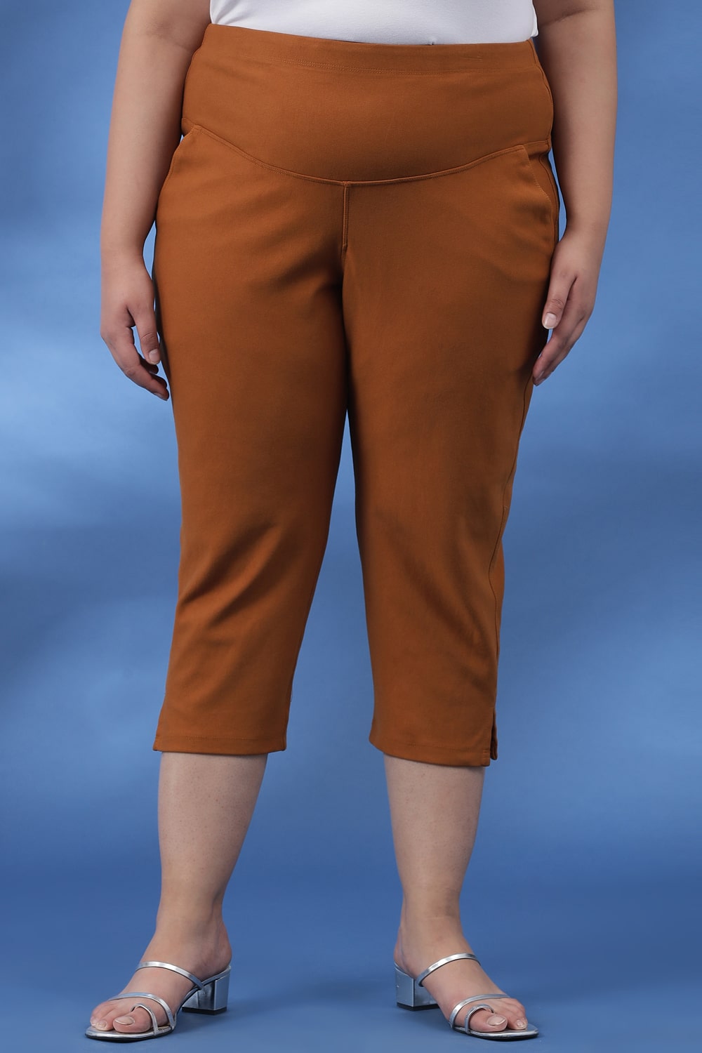 Plus Size Tan New Fit Tummy Tucker Crop Pants