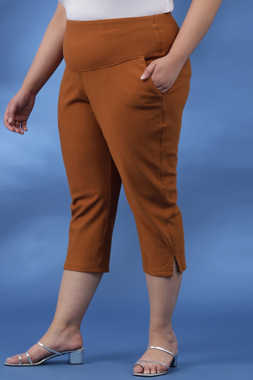 Tan New Fit Tummy Tucker Crop Pants for Women