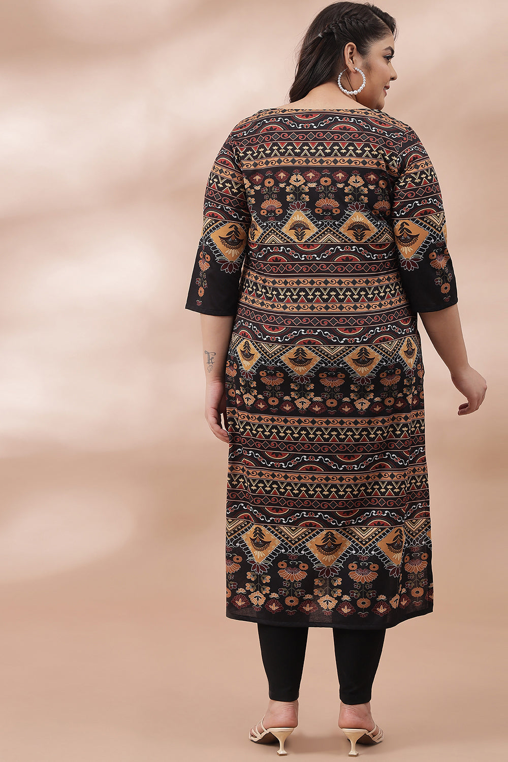 Comfortable Earthen Ethnic Orntae Printed Kurti