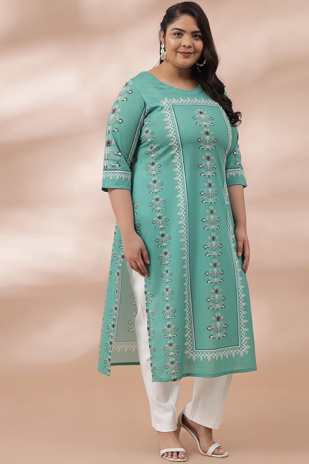 Spring Green Ethnic Printed Kurti for Women