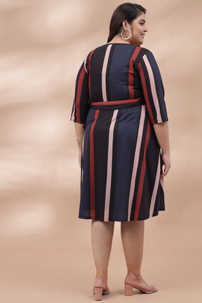 Navy Red Bold Stripes True Wrap Dress