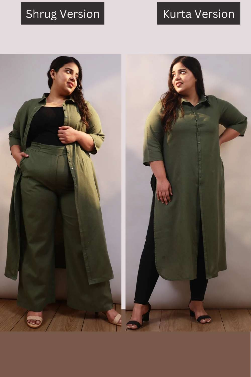 Olive Cotton Linen Kurta Shrug