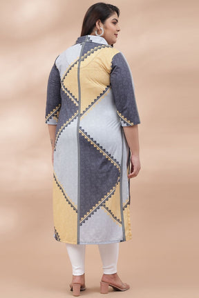 Yellow Powder Blue Printed Collared Kurti