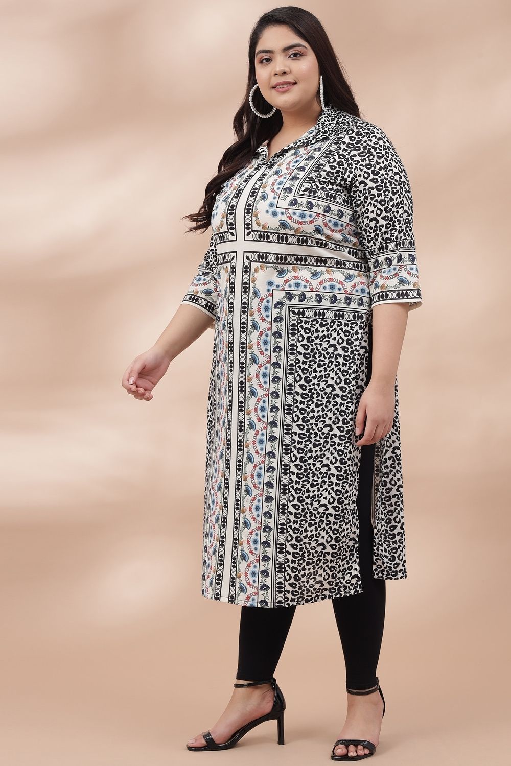 Animal Ethnic Printed Collar Kurti for Women