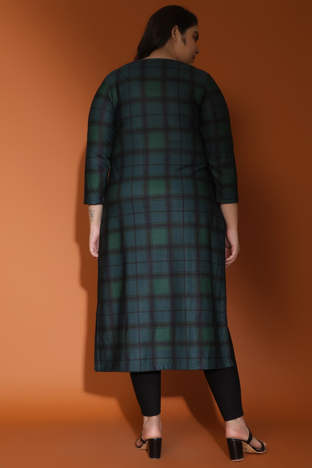 Green Checkered Art Woolen Winter kurti for Women