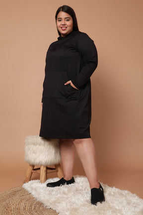 Plus Size Black Sweatshirt Hoodie Winter Dress