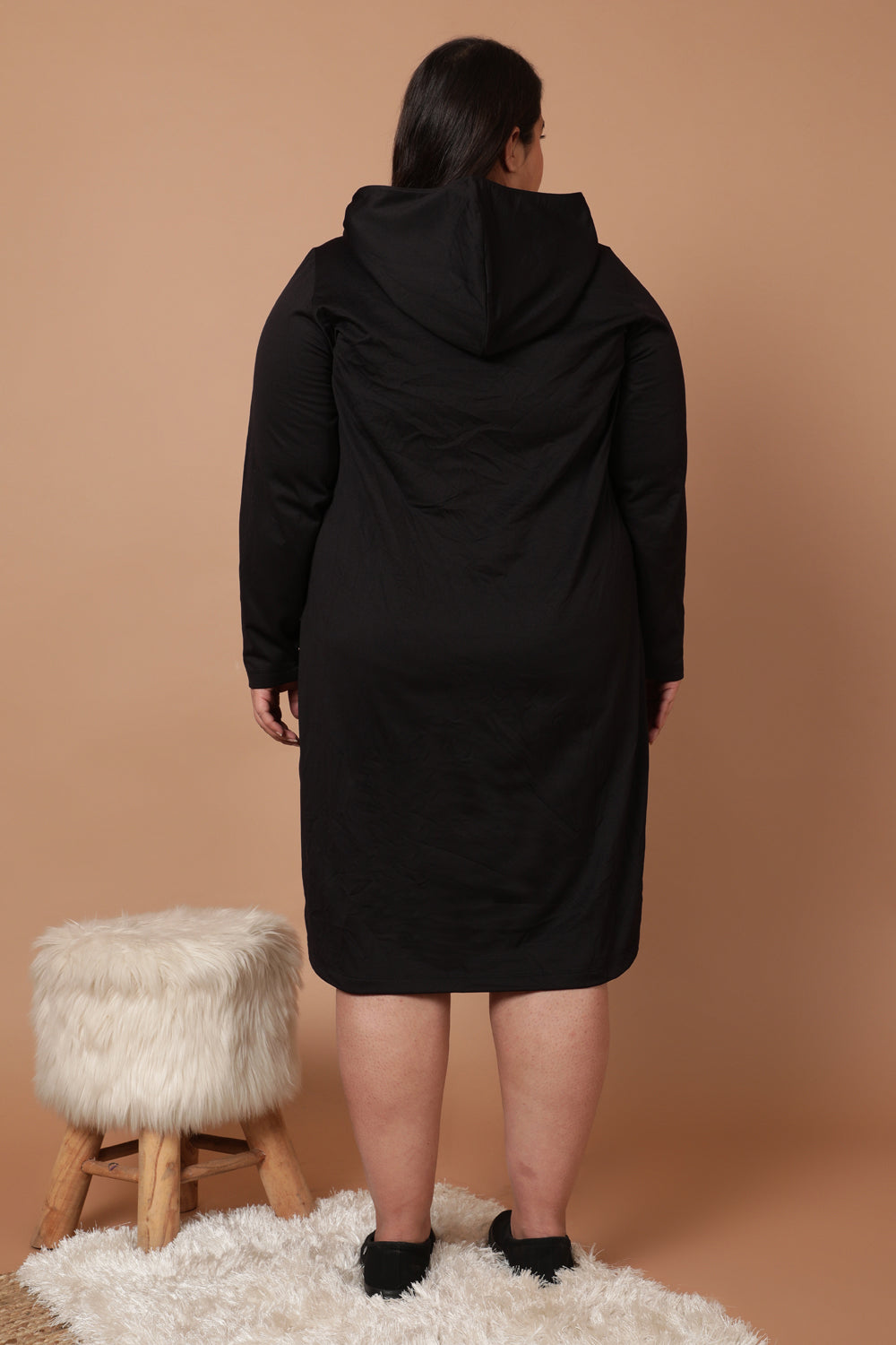 Plus Size Black Sweatshirt Hoodie Winter Dress