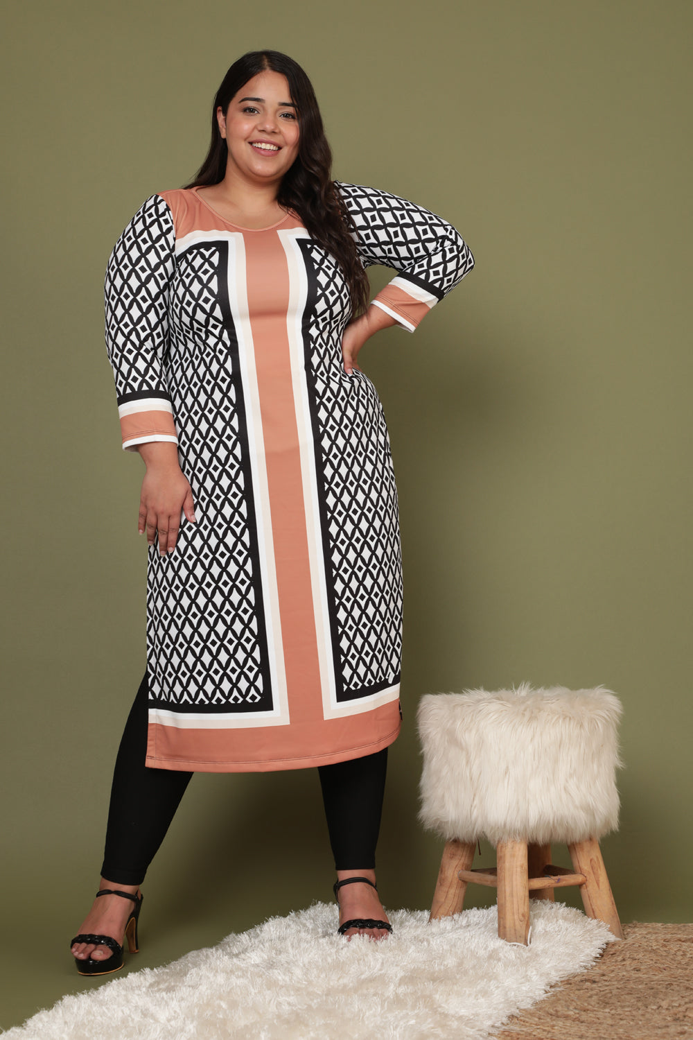 Tan Monochrome Art Woolen Winter Kurti